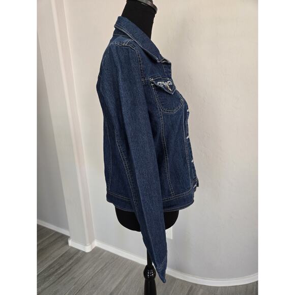 Vintage 90s Embroidered Country Cottage Medium Blue Denim Jacket Womens Sz PM - Picture 4 of 11